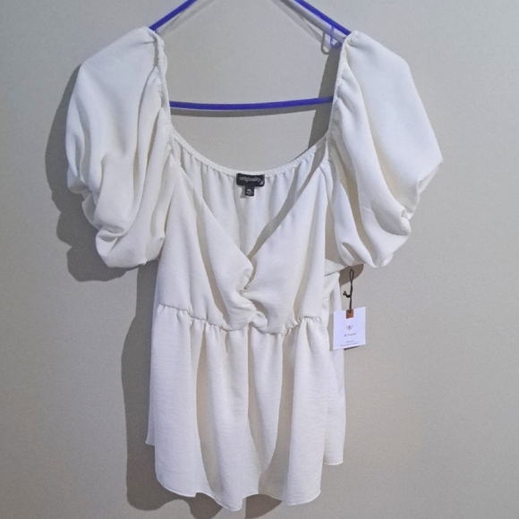 Originality Tops - Elegant Off- White Puff Sleeve Top